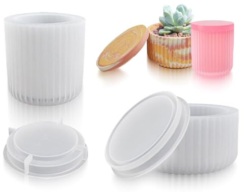 Lhbwhiz Set di 2 stampi in silicone,portacandele con stampo per colata del coperchio,stampo per colata in resina cilindrica,stampo per candele in silicone a vaso grande a strisce,stampo in resina