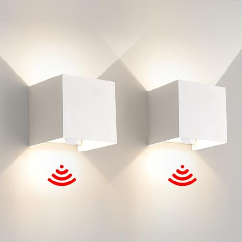 FUPE 2 Stück Wandleuchte Aussen Innen mit Bewegungsmelder Lichtsensor LED Wandlampe Aussen Außenwandleuchten Modern Weiß 12W 4000K IP65 Wasserdicht quadratisch Aluminium Passen Sie den Lichtwinkel