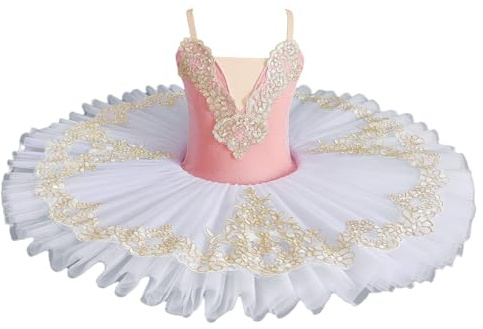 Tytyozay Professionelles Ballettkleid, Mädchen Tutu Ballett Schwanensee Ballett Kostüm Ballerina Performance Tanz Outfit Gymnastik Tanzbekleidung,Rosa,120