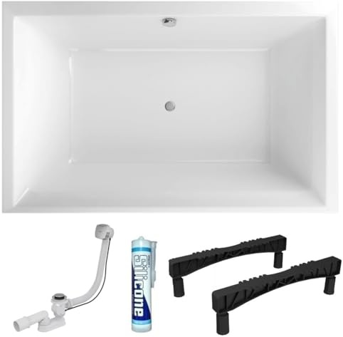 ECOLAM Badewanne Crown LUX 190x120cm Duowanne für Zwei Ablauf Füße Silikon | Mittelablauf Doppelbadewanne ideal für Zwei weltbekannter Hersteller riesige Wanne echtes Sanitäracryl Top Qualität