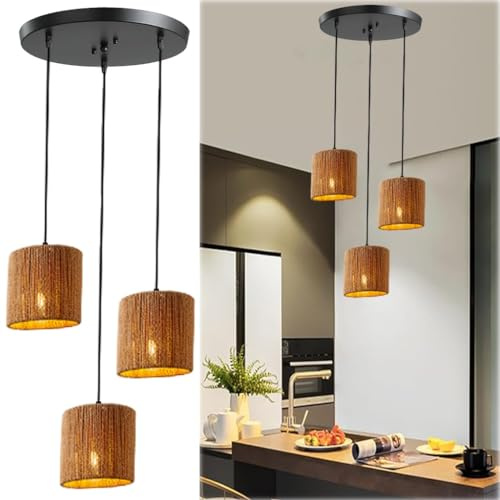 Pendelleuchte Rattan Esstisch 3 Flammige Boho Lampe Hängend Rustikal Geflochten Hängelampe Korb E27 Boho Geflochten Hängeleuchte Natürlicher Rattan Lampenschirm Für Esszimmer Büro Küchen