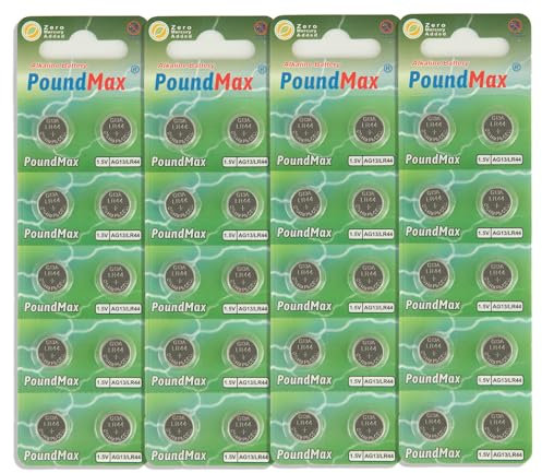 40 X LR44 AG13 SR44 L1154 A76 1.5V PoundMax ALKALINE BUTTON BATTERIES