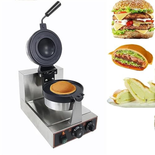 GLBMXDD Commercial Electric Burger Waffle Irons, 1300W Non Stick Press Burger Stainless Steel Machine Panini Press Sandwich Maker ，UFO Burger Machine，Adjustable Temperature & Time,Singlehead
