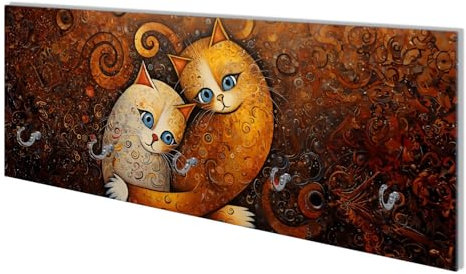 Wallario Wandgarderobe aus Glas in Größe 80 x 30 cm mit Memoboard-Funktion, Motiv: Malerisches Katzenduo | 5 Kleiderhaken zum Aufhängen von Jacken