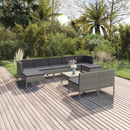 Sufrk 10-TLG. Garten-Lounge-Set mit Auflagen GartenmöBel Set BalkonmöBel TerassenmöBel AußEn LoungemöBel Poly Rattan Grau - 3094554