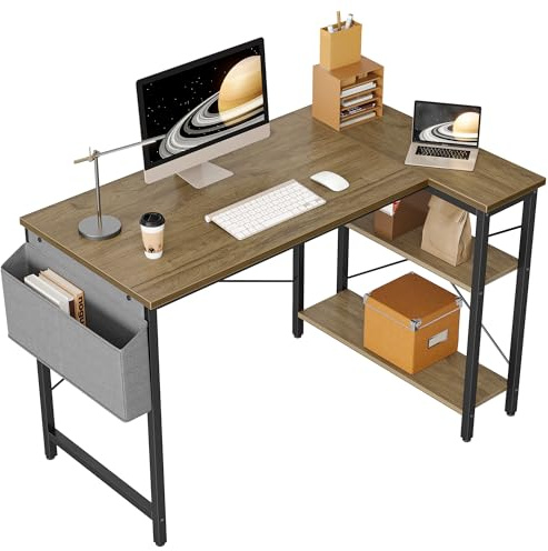 BEXEVUE Scrivania a forma di L, da 100 x 70 cm, tavolo da gioco angolare reversibile per PC, studio, lavoro, casa, camera da letto, di colore grigio