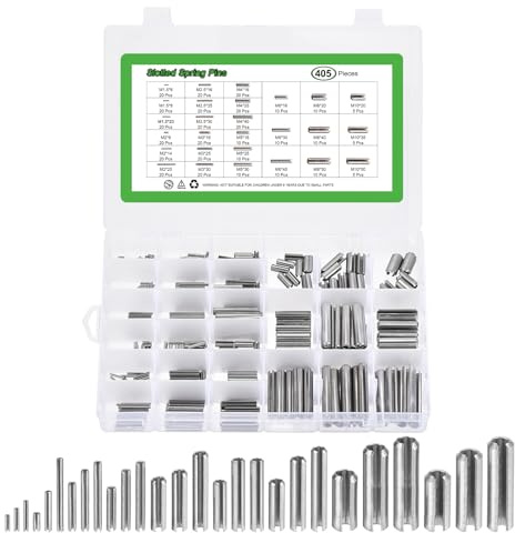 Sourcing Map 405Pcs Stainless Steel Slotted Spring Pins Set, Silver
