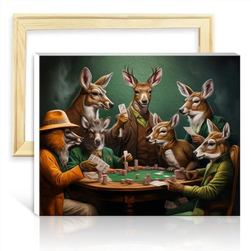 LiHEQING Ölgemälde-Set auf Leinwand, Hirsch-Poker, für Erwachsene und Anfänger, Ölgemälde-Set auf Leinwand, Kunsthandwerksprojekt für Zuhause, ohne Rahmen (60 x 75 cm)