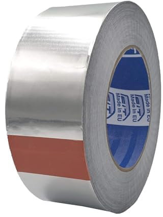 ACIT, Cinta de aluminio adhesiva profesional, cinta de aluminio de alta temperatura, cinta adhesiva resistente al agua, al frío, cinta metálica adhesiva (30 micras sin revestimiento, 50 m x 50 mm)