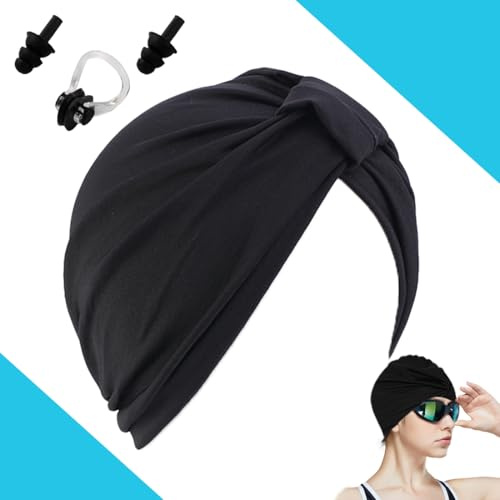 Cuffia Piscina donna, Retrò Cuffia Piscina donna Capelli Lunghi, Non Impermeabile, per Spiaggia, Bagno e Spa, con Clip Naso e Tappi Orecchie