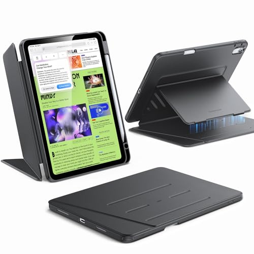 ESR für iPad Air 11 Zoll Hülle M4/M3/M2, iPad Air 5./4.Hülle, Schwarz | Vertikale Standfunktion, Mehrere Betrachtungswinkel, Ultrastabile Hülle mit Stifthalter, Flip-Serie