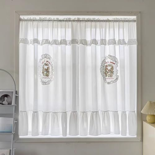 Ricemru Shabby Chic Gardinen Scheibengardinen Landhausstil Vintage Weiß Kurz Bistrogardine Halbtransparent Kurzgardine Fenster Vorhang 120x120