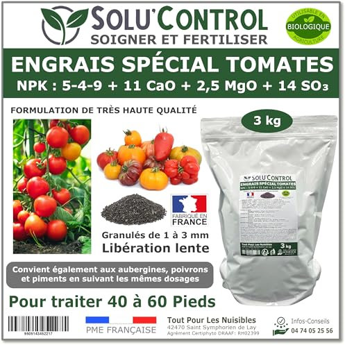 3 kg d'Engrais Spécial Tomates, Aubergines, Poivrons, Piments - SoluControl - Formulation haute qualité Organo-Minerale - Utilisable en Agriculture Biologique
