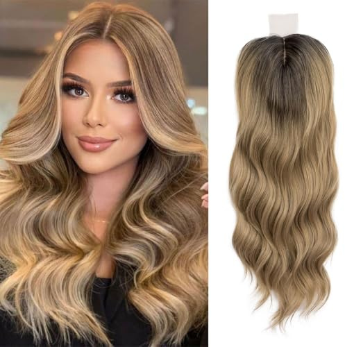 Haaraufsatz mit Spitze vorne, gewellt, große Basisabdeckung, dünner werdendes Haar, weiß, Clip-in-Haar-Topper für Damen, Faser-Perücken mit Pony (Ombré-Braun)