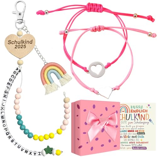 LEACCO Einschulung Geschenk Mädchen mit Rechenkette 1. Klasse Mutter Tochter Armband Schulkind 2025 Mädchen Armband Rechenkette Schultüte Füllung Glücksbringer Schulanfang Geschenke Zur Einschulung