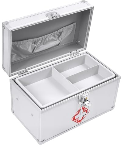 Gemsaya Medikamentenbox mit Schlüssel | Abschließbar, 25 × 14 × 16 cm | Tragbarer Medizinkoffer mit Griff, Erste-Hilfe-Box zur Medikamenten-Aufbewahrung für Zuhause, Schule und Klinik