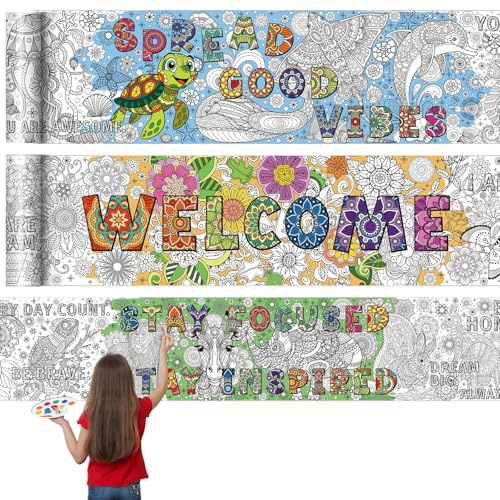 Janlaugh 3 Pcs Back to School Giant Coloring Poster 9.8ft Mandala Coloring