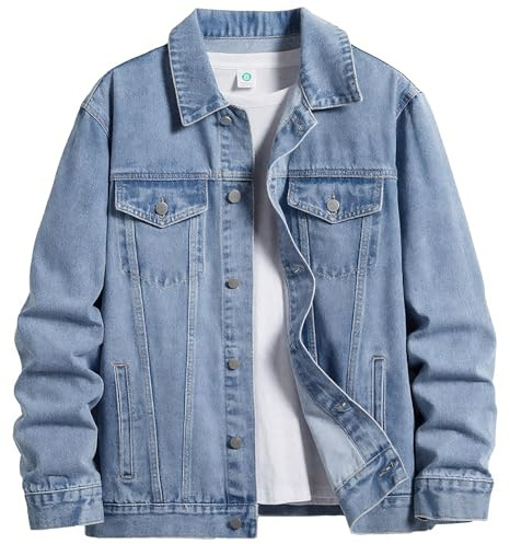 ESDVQ Men's Denim Jacket Vintage-Inspired Jean Jacket with Multiple Pockets - Cotton Blend, Machine Washable