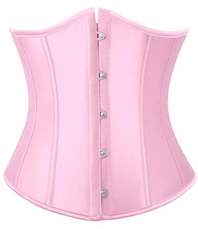 TRIWORKS Korsett för kvinnor, korsett, bustiers, underbyst, korsett i satin och spets, midjeband, för halloween och karneval, XS–XXL, ROSA, M