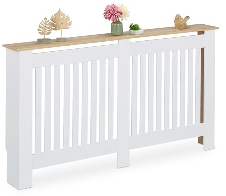 Relaxdays Cubre Radiador, Diseño a Listones, 83 x 152 x 19 cm, para Calefactores Antiguos, Cubreradiador, MDF, Blanco