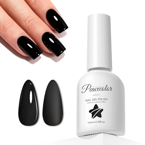 Peacecolor Esmaltes Semipermanentes para Uñas Negro 10ML, Esmalte Uñas Pintauñas Semipermanentes Gel Nail Polish Art para Principiantes Manicura y Pedicura en casa