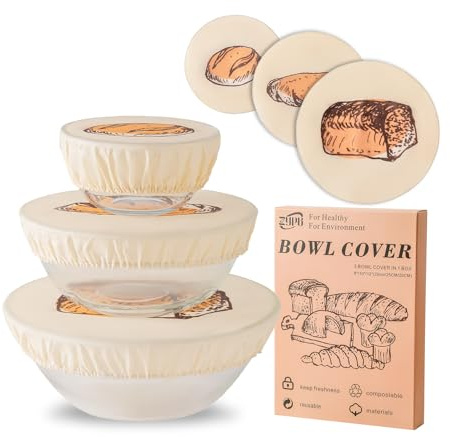 3 Pack Beeswax Cotton Bowl Covers for Bread Proofing, 8/10/12 Inch Reusable Elastic Cloth Food Covers, Washable Fabric Lids for Sourdough, Dough Rising and Kitchen Storage