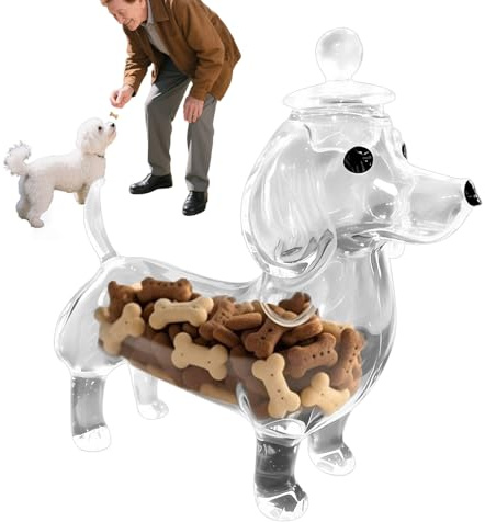 Dog Treat Container, Pet Treat Glass Storage Jars, Puppy Snack Cookie Storage Dispenser fo Snack Meat Strips Biscuits Candy Flour