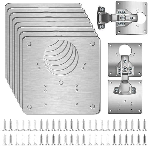 8pcs Cabinet Hinge Repair Plate with Holes, 8X8cm Door Repair Plate, Stainless Steel Kitchen Door Hinge Re Pair Plates with 48 Screws,Hinges Repair Kit,for Furniture, Cupboard