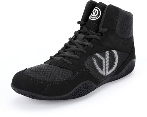 Scarpe da Boxe Traspiranti Unisex per Adulti, Scarpe da Wrestling da Uomo con Suola in Gomma Leggere e comode per Palestra, Powerlifting e Sollevamento Pesi(Black,48 EU)