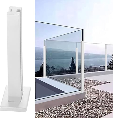 Kit per ringhiera in vetro bianco, balaustra completa in acciaio inossidabile 304 per balcone, patio, portico, colonna con pannelli in vetro per montaggio a pavimento (H125 cm, colore: bianco Mid Post