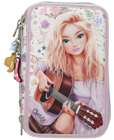 Depesche 13664 TOPModel Cowgirl - Gefüllte 3-Fach Federtasche in Lila, mit Model Motiv und Blumen-Muster, Federmappe mit Buntstiften, Schere, Lineal UVM.