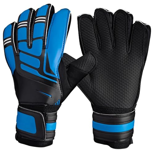 Chewtoyo Gants de Gardien de But avec Soutien des Doigts, Latex antidérapant pour Match et entraînement, Design Respirant, Maintien Double au Poignet, Bleu, Taille 9, Paume 7,5-7,9 Pouces (19-20 cm)