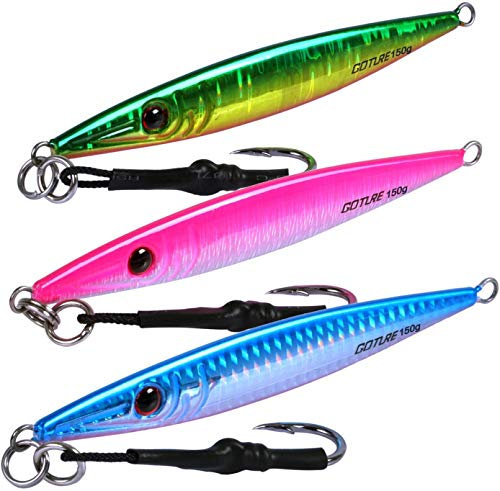 Goture Angel-Jig 80–200 g mit Hilfshaken, Vetical Jig Salzwasser, schneller Jigg-Löffel, Köder, Tiefseefischköder für Thunfisch, Königsfisch, Bluefin, Gelbflossen, Schnapper, Striper, Lachs