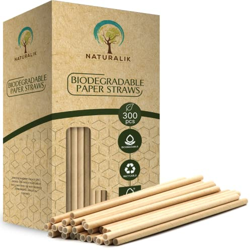 Naturalik 300/1000-Pack Extra Durable Brown Paper Straws Biodegradable- Premium Toxin Free Paper Straws Bulk- Drinking Straws for Juices, Restaurants and Party supplies, 7.7 (Brown, 300ct)