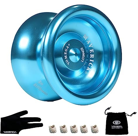Yomega Maverick - Professional Aluminum Metal Yoyo for Kids and Beginners with C Size Ball Bearing for Advanced yo yo Tricks and Responsive Return + Extra 2 Strings & 3 Month Warranty (Blue)