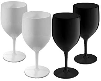 Virtually Glass Premium Black & White Wine Glasses Unbreakable Reusable Polycarbonate Plastic Glasses (310ml to rim Height 18.8cm, Max Diameter 8.1cm) MADE IN UK(4)