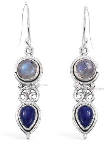 Handmade 925 Sterling Silver Earrings for Women &, Drop, Dangle 2 Gemstone Earrings, Christmas Gift