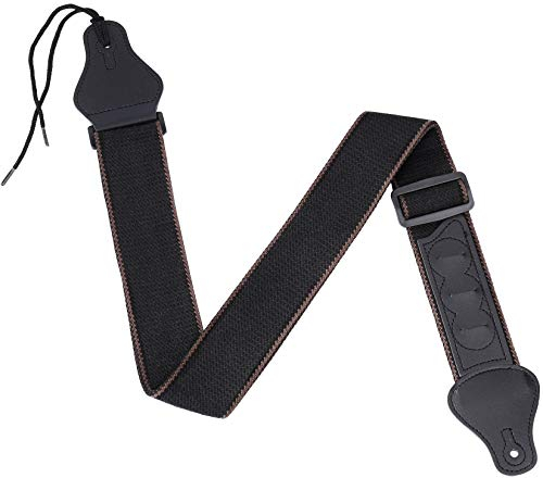 MengH-SHOP Gitarrengurt Verstellbarer Baumwolle Gitarren-Gurt PU Lederenden Gitarrenband mit 3 Plektrumhaltern für E-Gitarre, Westerngitarre, Akustikgitarre & Bass (Schwarz)