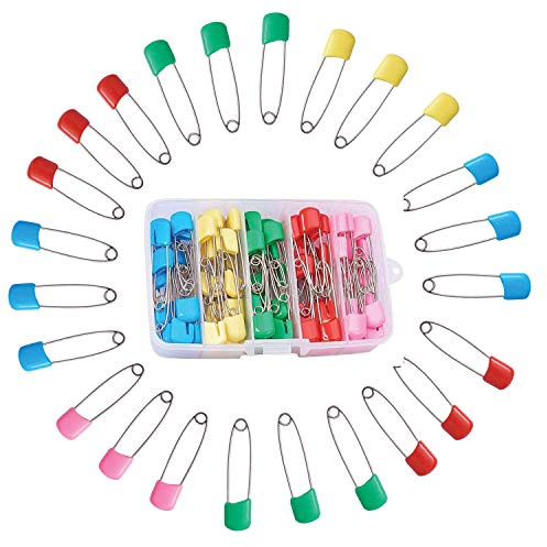 WedDecor 100 Pieces Multicolor Iron Metal Safety Pins Box, 5 Assorted Plastic Head Diaper Pins for Baby Nappy Pinning Hemming Fastening Securing Clothing Jewelry Making Crafting Dressmaking | Includes 100 Colourful Safety Pins For Nappies, Sewing, Jewellery Making, Crafts And Fastening