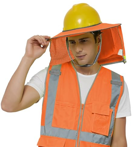 TopTie Protector Solar para Casco de Seguridad Reflectante UV con Visera | Malla Transpirable, Protección para Cuello y Nuca, Alta Visibilidad Neón, Plegable, Trabajo Exterior y Construcción