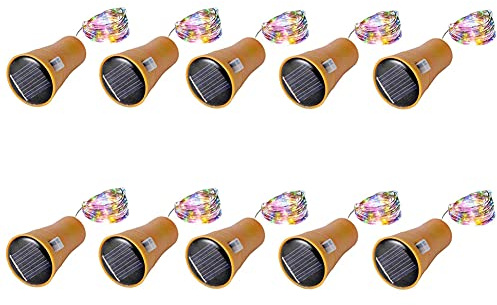 Toifucos Solar Wine Bottle Lights, 10 Pack 20LEDs Copper Cork Shaped Lights Solar Fairy Lights Mini Fairy String Lights for Indoor Outdoor DIY, Party, Wedding, Christmas Decoration (Multicolor)