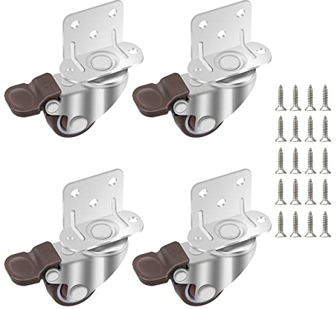 DBREAKS Lenkrollen Set 25MM, 4 Stücke Möbelrollen aus TPE, Transportrollen mit 20 Schrauben, Räder mit Bremse, Schwenkrollen mit L-Montageplatte, Gummirollen Geeignet für Krippen, Möbel, Blumenständer