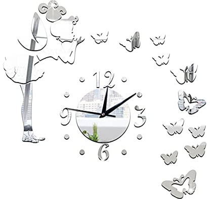 KUENG Orologi da Parete Orologio da Parete Grande Orologio da Parete in Silenzio Grande Orologio da Parete Moderno Orologio da Parete Farfalla Adesivi Silver,One Size