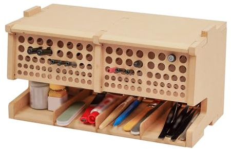 Bucasso Wooden Model Kit Tool Storage Rack with 100 Holes, Brush/Paint Organizer with MDF Material, Craft Supplies Storage, Brush/Tool Holder, Suitable for Tamiya/Gundam Tools, GK6