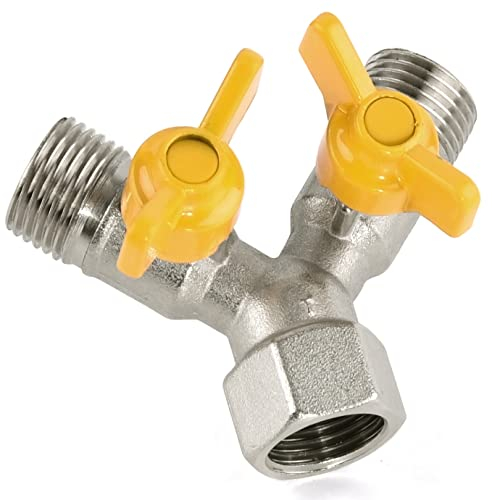 1/2 zoll Y Verteiler Ventil aus Messing 3-Wege Y-Verteilerstück für Duschkopf Duscharm Waschmaschine Gartenschlauch