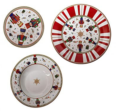 BRANDANI -Servizio Tavola 18 Pezzi Lo Schiaccianoci Tavola Natalizia Porcellana 84170