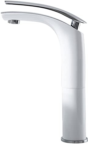 BiaoTeng Armatur Waschbecken Bad Weiss,Einhebel Waschtischarmatur,Waschbeckenarmatur Bad Messing,Wasserhahn Weiß Hoch,Waschtischarmatur Bad Schwarz,weiß B