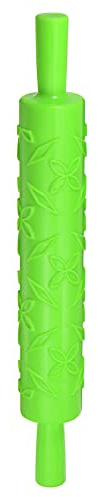 sourcing map Pattern Embossed Rolling Pin 14.57 x 1.97 Leaf 3D Pattern PP Plastic Non-Stick Embossing Textured Rolling Pins for Baking Cookie Fondant Pastry Clay Dough, Green