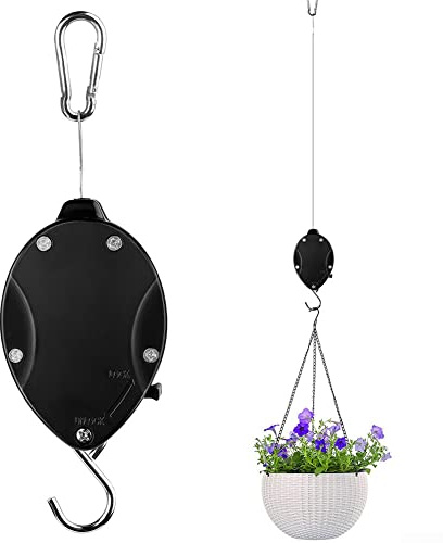 1 Stück Einziehbar Pflanzenrolle Haken Ampelaufzug Blumenampel Riemenscheibe Blumenkorb Deko Teleskop Haken einziehbare Hängekorb-Riemenscheibe, zum Herunterziehen, für Pflanzen, Hof, Blumen, Haken