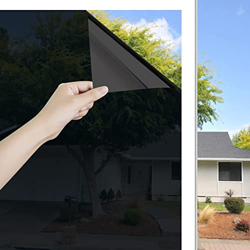 Ohmywor Fensterfolie Sonnenschutz Selbsthaftend, Schwarz 60x400cm | Spiegelfolie Fenster Sonnenschutz Selbsthaftend Fensterfolie UV-Schutz Blickdicht von außen Wärmeschutz für Wohnzimmer